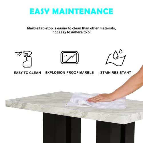 Deinppa 7 Piece Kitchen Dining Room Table Set With 1 Faux Marble Dining Rectangular Table And Dining Chairs Set Of 6 For Dining Room And Living Room (Blue) #TOP3