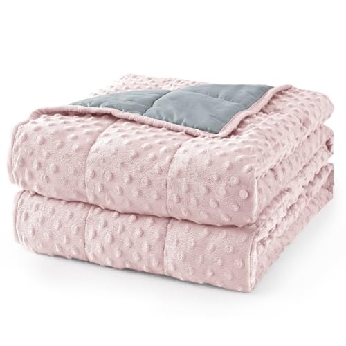 Image of Mr. Sandman Weighted Blanket for Adults Queen Size 15 lbs, Soft Cooling Heavy Minky Blanket for Sleep, Washable Throw Blanket with Glass Beads, 60 x 80 Inches, Blush Pink /Grey