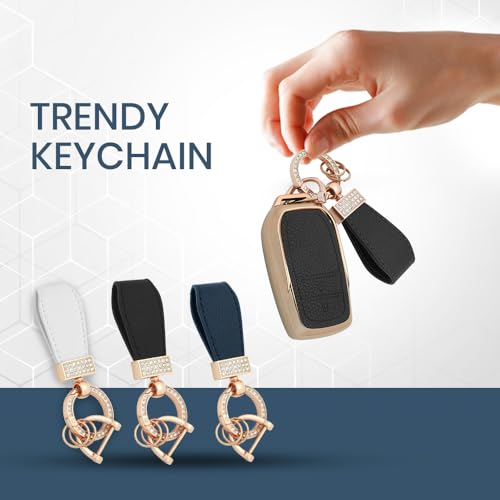 Image of keyzone Litchi Leather Textured TPU Key Cover & Keychain for Innova Crysta, Innova HyCross, Hilux, 2 Button Smart Key (Black)