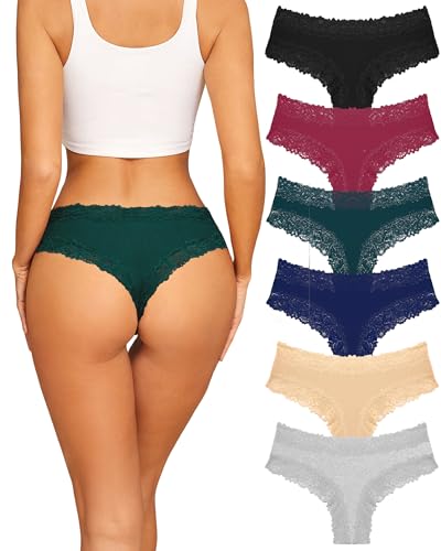 Image of Sth Big Womens Cotton Underwear Sexy Lace Brazilian Panties Soft Breathable Cotton Bikini for Ladies 6 Pack