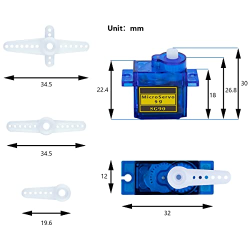 Hosyond 10 Pack Servo Motors SG90 9G Micro Servo for RC Robot Helicopter Airplane Boat Remote Control Toys, Servo for Arduino Project, Blue