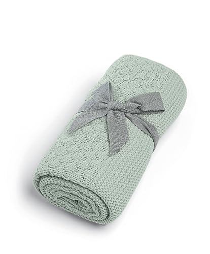 Mamas & Papas Small Knitted Blanket, Seedling Blue/Green, Baby - Image 4