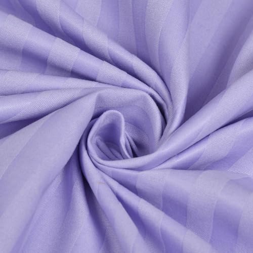 Image of Blue Strip Polycotton Bedsheet, Double 90x100 (Lavender) | Hotel Quality | Soft, Breathable & Colourfast | Wrinkle Resistant | Machine Washable | Pillow Covers Included