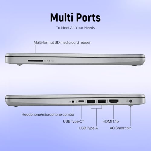 Image of HP 14 inch HD Laptop, Intel N150, 4GB RAM, 384GB Storage (128GB UFS + 256GB SD Card), 720p Webcam, Slim Design, WiFi 6, Student Business Computer, 1 Year Office 365, Win 11 Home S, Natural Silver