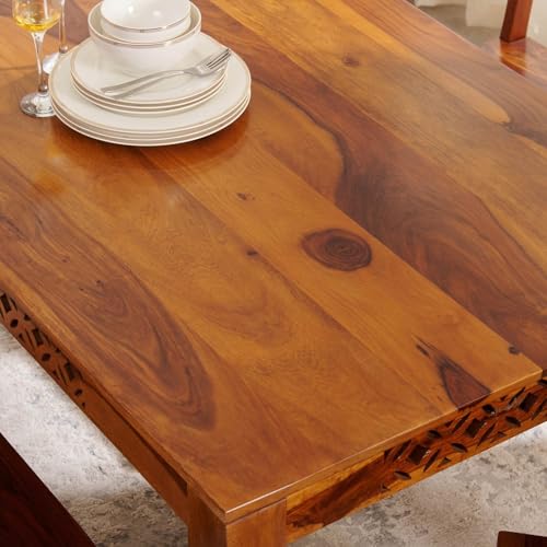 Image of Sheesham Wood Dining Table 45x34x30 Inch | Multi-Purpose Home and Office Desk | 4 Seater Dining Room Furniture | Natural Finish