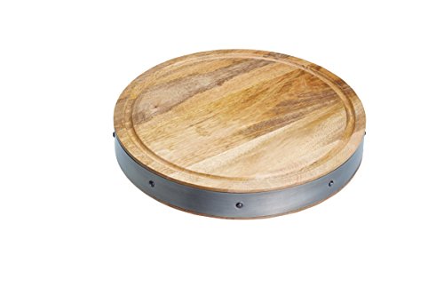 KitchenCraft Industrial Kitchen - Planche à Découper en Bois, Ronde, Fabrication Artisanale, Style Industriel, 36 x 5 cm Cover