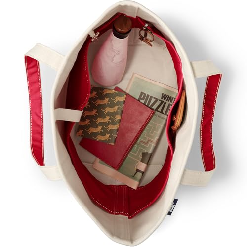 Image of Lands' End Natural Open Top Canvas Tote Natural /heritage Red Large Regular Handle
