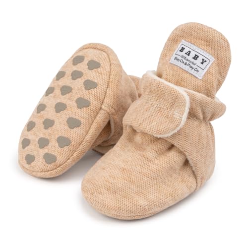 Image of Babelvit Newborn Baby Boy Girl Soft Fleece Booties Stay On Infant Slippers Socks Shoe Non Skid Gripper Toddler First Walkers Winter Ankle Crib Shoes