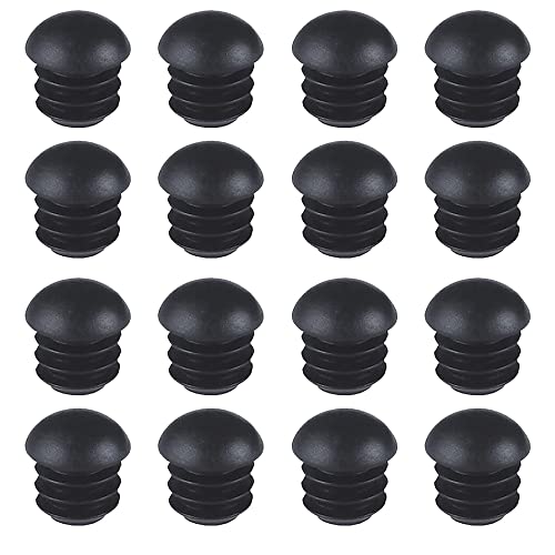 RY-EARL Tapón de tubo de plástico de punta redonda (16 mm), tapón de tubo de 16 piezas para tapón de extremo de tubo de silla redonda, acanalado, para mesas, sillas, patas de muebles (negro) Cover