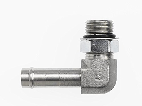 Brennan Industries 4601-06-06-NWO-FG Forged Steel 90 Degree Elbow Adapter, Nut Washer O-Ring, 9/16"-18 AORB Thread, 3/8" Hose Barb x 9/16"-18 Male Adjustable O-Ring Boss, 0.562" Flats