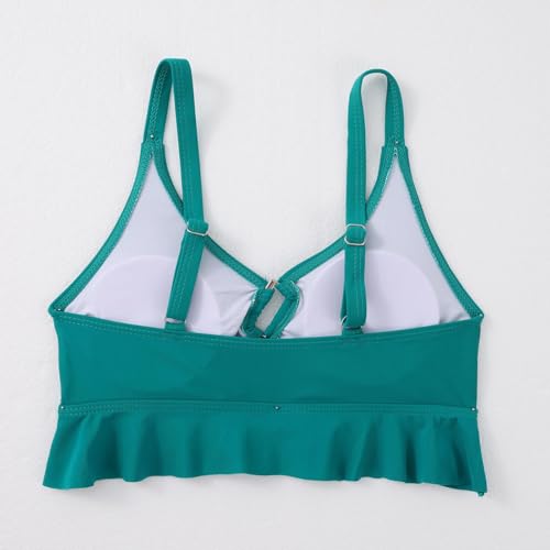 Image of ESHOWEE Girls Swimsuits 2 Piece Bathing Suit Set Toddler Ruffle Tank Top Front Cutout Beach Summer Bikini Swimwear 2-12Y