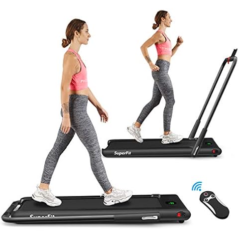 Goplus 2 in 1 Folding Treadmill, 2.25HP Under Desk Electric Treadmill, Installation-Free, with Remote Control, Bluetooth Speaker and LED Display, Walking Jogging Machine for Home/Office Use (Black) Cover