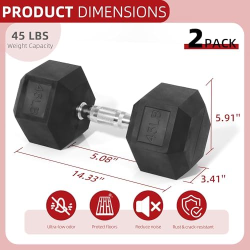 BalanceFrom Premium Rubber Encased Hex Dumbbell, 45-Pound Pair - 2