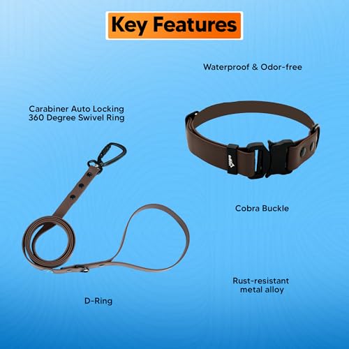 Image of Adil'S Waterproof Leash and Collar Combo Set - Adjustable & Breathable Biothane Collar with Leash Suitable for Medium & Large Size Dogs (Lease 5Ft), Brown, L