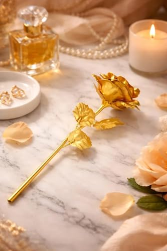 Image of Yadava Artificial Red Rose Flower for Valentine Day Gift Romantic Gift for Girlfriend Boyfriend Husband Wife | Cute Star Keychain, Message Bottle & Love Cards in Premium Gift Box (Golden Bouquet)