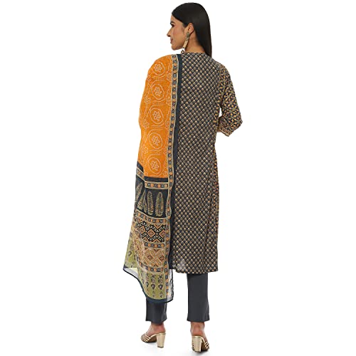 Image of BIBA Women Cotton Gathered Printed Suit Set