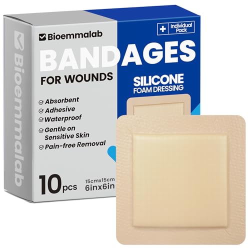 Image of Large Waterproof Bandages 6x6 Silicone Foam Dressing Sensitive Skin, 10 PCS