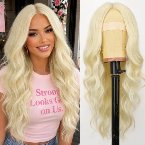 Image of AISI HAIR 613 Blonde Wig for Women, Long Wavy Synthetic Lace Wig 26Inch
