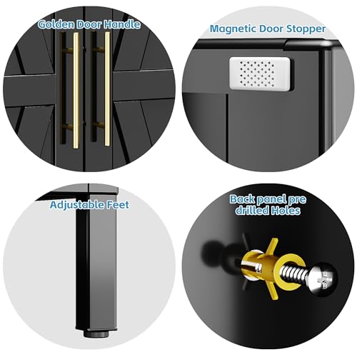 Image of Aobabo 2 Door Metal Wardrobe Cabinet with Hanging Rod, Metal Wardrobe Closet with 2 Adjustable Shelves, Storage Lockers for Home,Office,Installation Required, Black