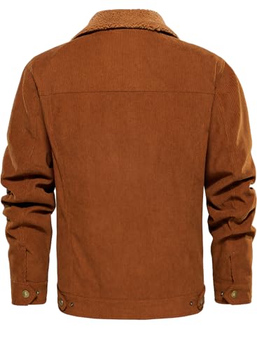 FANARCHER Men's Corduroy Jackets Sherpa Lined Fleece Trucker Work Jacket Cotton Turn-Down Collar Coats Winter Warm Outwear3