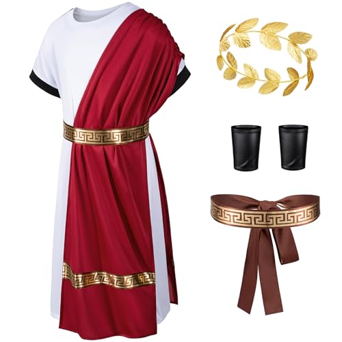 Kids Toga Costume Roman Robe Greek God Outfit Halloween Cosplay Costume Accessories Set(RD 150)