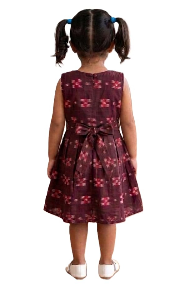 Image of GHL GUENDICHAHAAT Sambalpuri Certified Handloom Cotton Girl's Frock | Ikat Ethnic Wear Dress for Kids | Comfortable Traditional Outfit for Girls