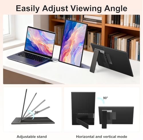 BKVOO Portable Monitor 16" 1200P FHD Laptop Screen Extender, Horizontal Vertical Monitors with External Speakers, 100% sRGB Plug & Play Computer Gaming Travel Second Screen for Wins Mac Phone PS5 Xbox - 3