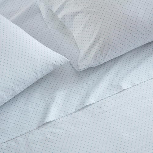 Image of Martha Stewart - Twin XL Size Sheet Set, Breathable Cotton Percale Bedding with Matching Pillowcase, Fully Elastic Fitted Sheet, Deep Pocket, Crisp & Cooling All-Season Comfort (Polka Dot Blue)