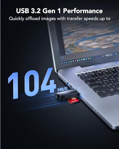 Image of Lexar Dual Slot USB-A Card Reader, USB 3.2 Gen 1 Up to 104MB /s,USB-A for SD /MicroSD /SDHC /SDXC Camera Card Reader Adapter,OTG Micro SD Card Adapter for PC /Laptop /Tablet