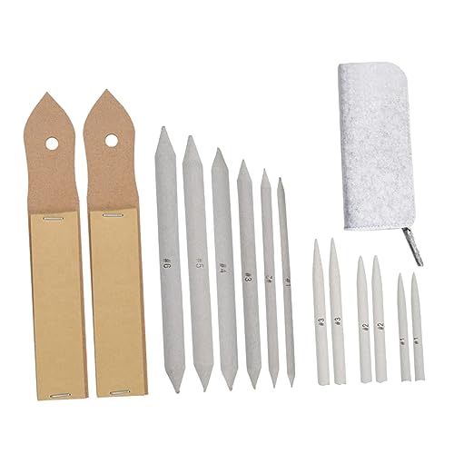 15pcs Sketch Drawing Tools Set Blending Stumps Tortillions Sandpaper and Pencil Sharpener for Artists and Beginners Light Grey Bag