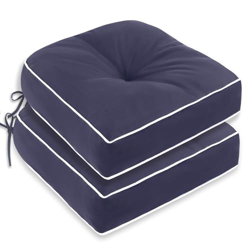 MJIAIDEA Outdoor Tufted Chair Cushion Set of 2 Waterproof and Fade-Resistant Chair Pads with Ties for Patio Dining Chairs Indoor/Outdoor Use, Grey 19x19 Inch