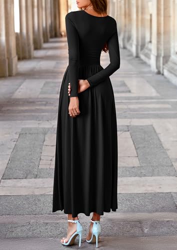 PRETTYGARDEN Women's 2025 Fashion Trendy Fall Long Sleeve Dresses Ruched Flowy Elegant Modest Boho Casual Beach Maxi Dress4