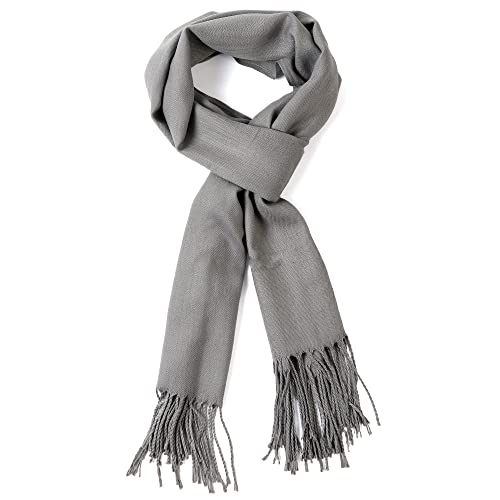 AMERICHAMP Super Soft Elegant Scarf for Women Men Cashmere Feel Winter Fall Fashion fringe Gift Lightweight solid cozy (Grey)