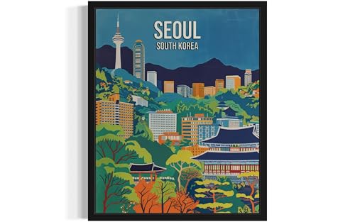 Seoul South Korea City Wall Art Poster Print, Asian Landscape Scenery Painting Artwork Travel Prints...
