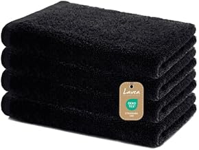 Lavea Lot de 4 Serviettes de Bain 40x70 cm - Set de Serviettes de Douche Douces et Aborbantes - 100% Coton – Oeko-TEX 100 – Lavables à 60°C – pour Salle de Bain, Toilette d'invités, Fitness - Noir