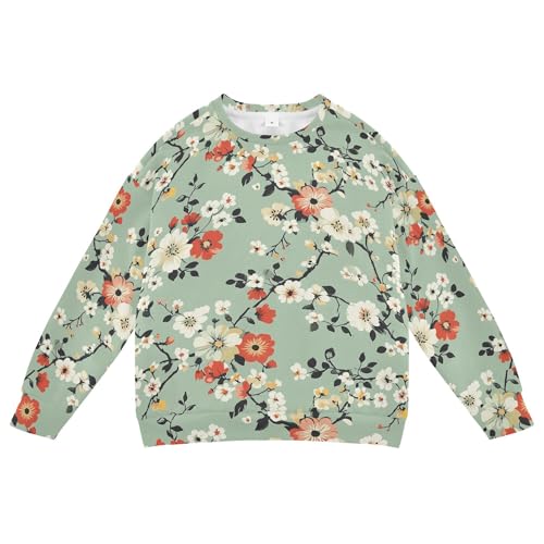 JUNZAN Vintage Colorful Flowers Green Kids Boys Sweatshirt Hoodie Fleece Boys Sweat Shirt Party 4T