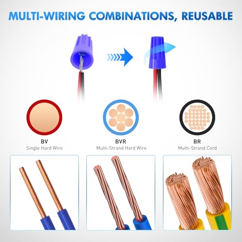 Image of Nilight 400PCS Blue Wire Connectors Kit 20-18 AWG Electric Wire Caps Insulating Insert Twist Electrical Wire Terminal with Spring for Connect Electrical Wiring Automotive Car Truck Boats Marine