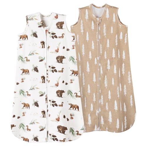 Image of david's kids 100% Organic Cotton Baby Sleep Sack 6-12 Months, Soft Baby Wearable Blankets with 2-Way Zipper, 2 Pack Comfy Sleeping Bags for Infant Newborn Boys Girls, Medium Size, Woodland
