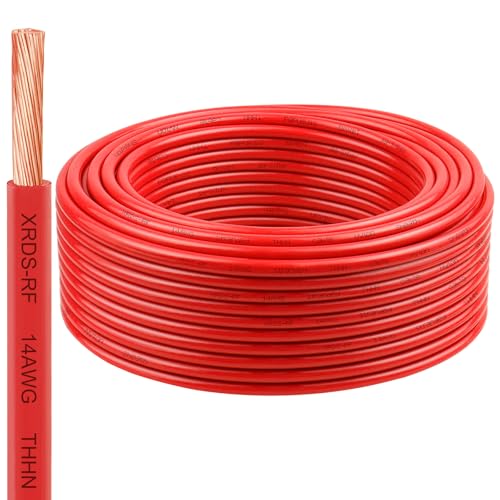 Image of XRDS -RF 14 Gauge THHN Wire, 100FT Red Stranded Copper Electrical Wire, 600V, Heat & Oil Resistant, Nylon Sheath Building Wire for Indoor /Outdoor Use