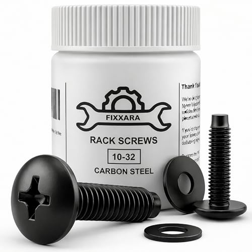 FIXXARA 10-32 Rack Screws & Nylon Washers, Carbon Steel, 50-Set Truss Head