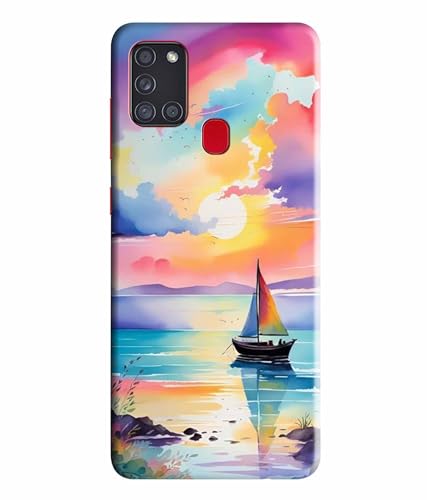 Image of Printed Hard Back Case Cover & Compatible for Samsung Galaxy A21S | Vector Ship Nature Art (Multicolor) - D1209