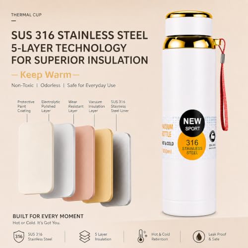 Image of 316 Stainless Steel Water Bottle 1 Litre | Hot & Cold | Durable & Leak-Proof | For Office, Home, Kids, School For Women Men | 1000ml water bottle | Pearl White