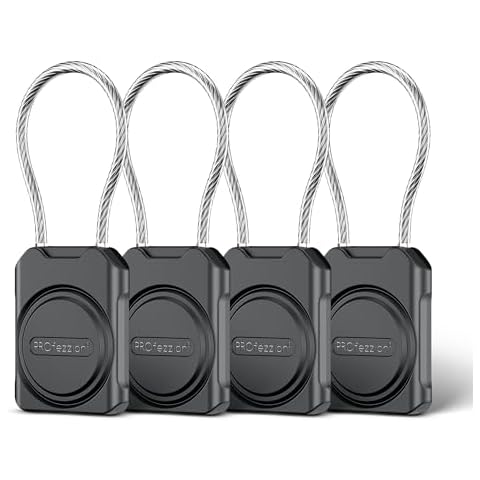 PROfezzion 4-Pack Secure AirTag Holder with Metal Wire Cable for Luggage, IPX8 Waterproof Hard Shell Hidden Air Tag Case with Allen Key Locking System for Travel Suitcase, Backpack, Keys, Pets & More Cover