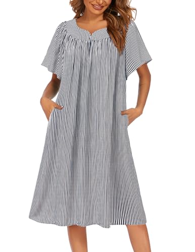 Image of Ekouaer Womens Nightgown Short Sleeve House Dress with Pockets-Floral Print Mumu Dress