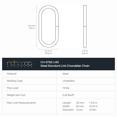 Image of RCH Hardware CH-S62-40-BLK-10 | 7 Gauge Decorative Solid Steel Fixture Chain | 10 Foot Increments