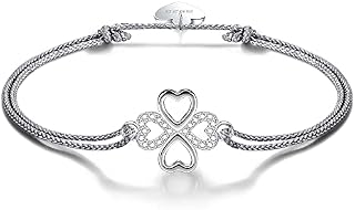 VIWIND Women Bracelet 925 Sterling Silver Lucky Bracelet Four leaf clover Heart Bracelet for Women Cubic Zirconia Adjustable Fashion Bracelet with Jewellery Gifts Box