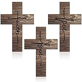 Jetec 3 Pieces Faith Love Hope Cross Sign Wood Wall Hanging Rustic Cross Decor Vintage Religious Love Wall Art Decor Farmhouse Home Hanging Decorations, 12 x 8 Inch(Brown)