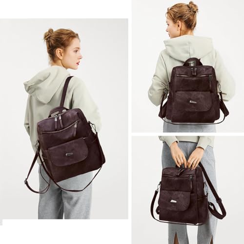 Image of Backpack Purse for Women, PU Leather Back pack Purse, Fashion Anti Theft Backpack, Multipurpose Lightweight Waterproof Shoulder Bag Handbag, Chocolate
