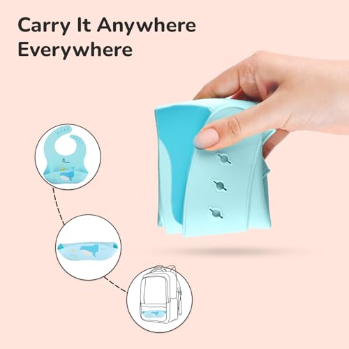 Image of R for Rabbit Safari Silicone Bib for Baby Food Feeding BPA Free, Adjustable Straps Waterproof Built-in Food Pocket Mess Free Ideal for Babies 6 to 36 Months
