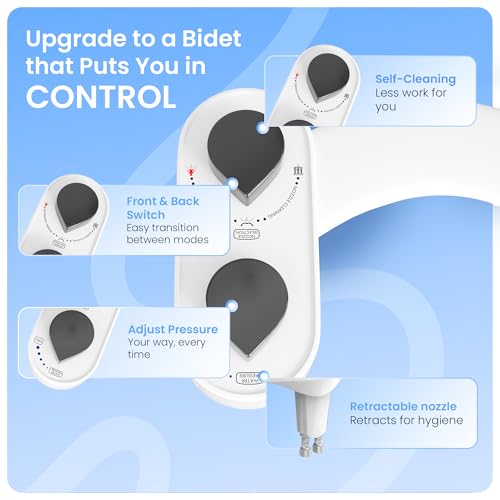 Image of CLEAR REAR Bidet Attachment for Toilet Seat - Non-Electric with Self Cleaning Dual Nozzles, Leak Proof Connectors, Adjustable Water Spray, Rear & Feminine Wash - Hygienic Bathroom Upgrades (White)